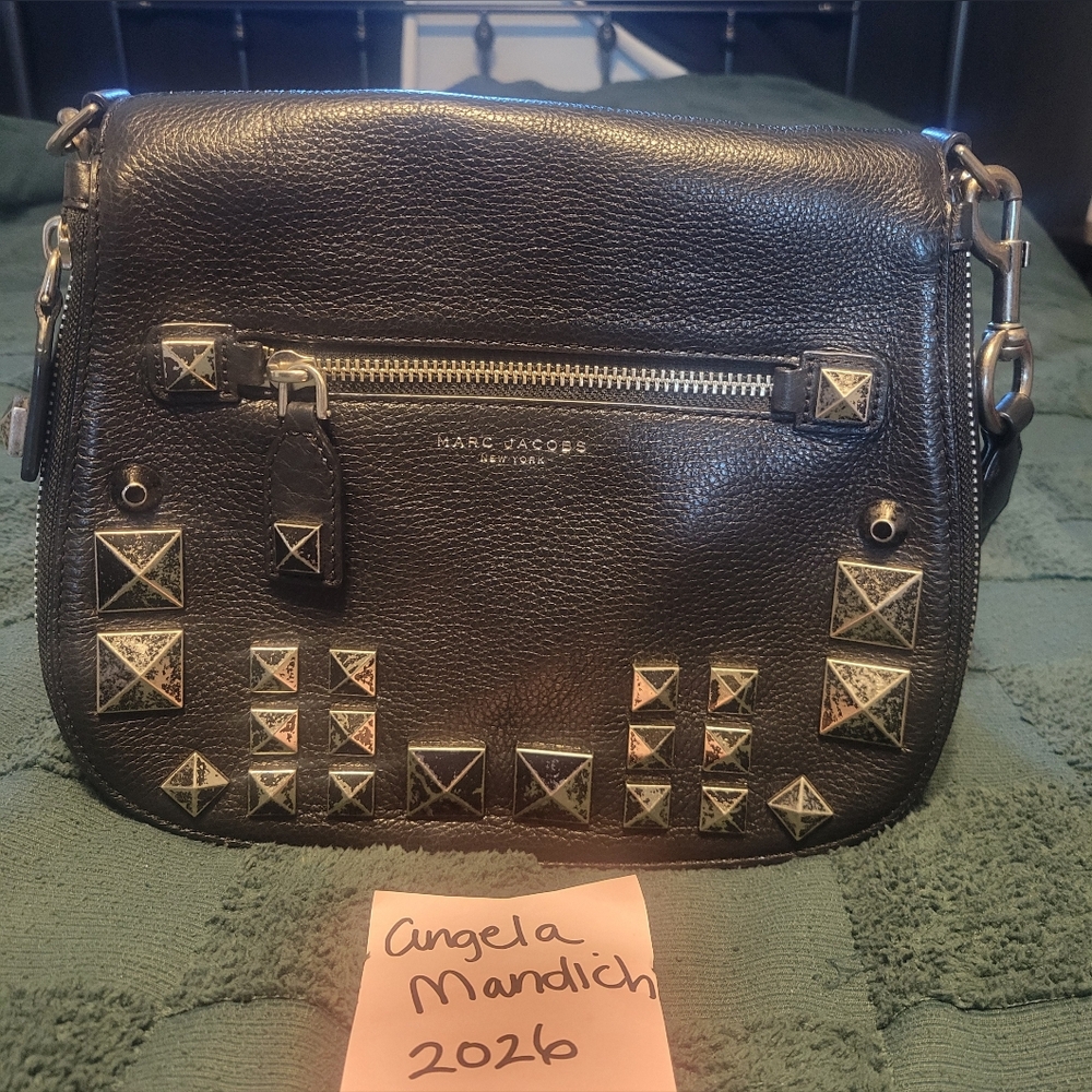 Marc Jacobs Black Crossbody Saddle Bag with Silver Studs